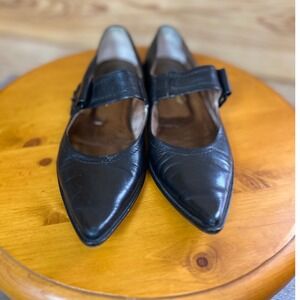 Kenneth Cole New York Buckle Down Black Leather Pointed Toe Mary Jane Flats 6M